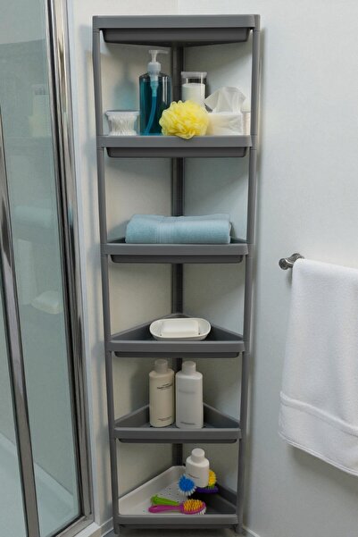 Online Home Market 6 Katlı Üçgen Raf Ünitesi + Raf Tutucu Aparat- Köşe Fonksi...