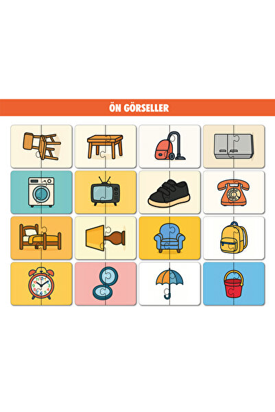 ByMeyla 16 Parça Eşyalar Alemi | Zeka Geliştirici Eşleştirme Puzzle Eğitim Seti