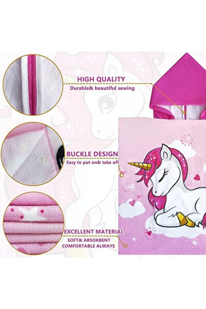 TRASSLE Kids Hooded Bath Towel 60x120 cm - 100% Cotton (3D Unicorn)