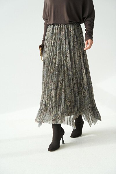 CADDELAMODA Women's Lined Shawl Pattern Chiffon Skirt