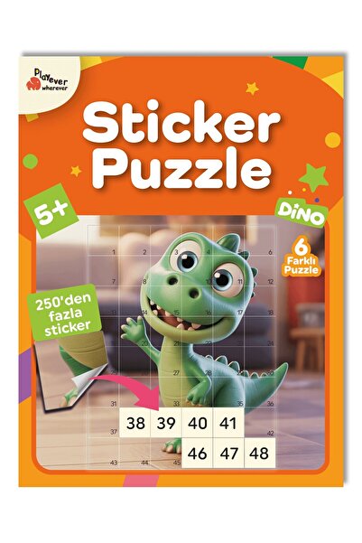 Playever Sticker Puzzle - Dino, Çıkartmalı Yapboz Etkinlik Kitabı