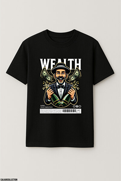 CALKARCOLLECTION تيشيرت للجنسين قصة فضفاضة Wealth Champagne