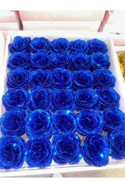 OEM Set 30buc Trandafiri Mari Textili cu Sclipici, Diametru 7.5cm, Inaltime 6.2cm