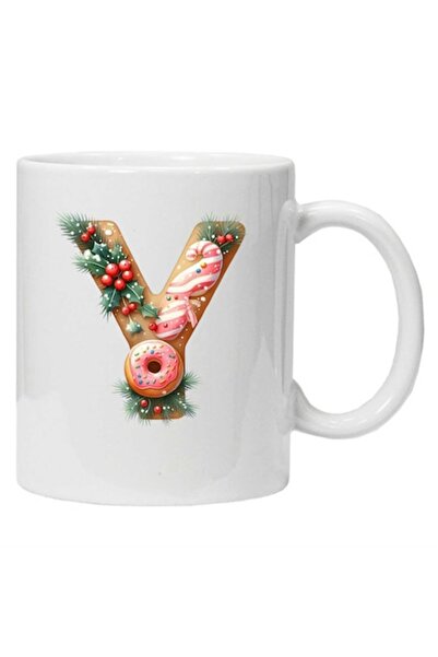 CRD PRINT Personalized winter print mug - initial 'Y', White Ceramic, 330 ml
