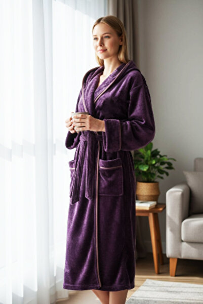 Star Fashion Halat dama wellsoft polar Premium, lung, cu gluga si buzunare, i...