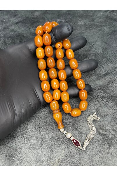 Mos Tespih 925 Sterling Silver Tassel Old Collection High-End Crimped Amber Prayer Beads