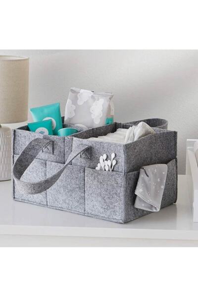 Tessari Geantă pentru mamă, pentru produse cosmetice pentru bebeluși, cu buzunare și mânere din fetru, gri, 33 x 23 x 18 cm