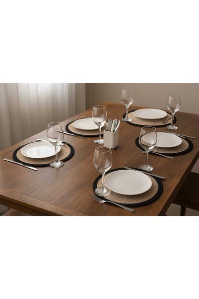 trendtrade American Servis Runner 6-Piece Presentation Placemat Dowry Set Knitted under Plate Fireproof (Beige&Black)