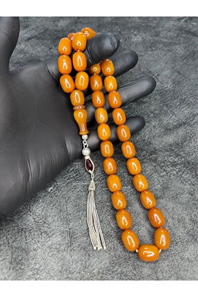 Mos Tespih 925 Sterling Silver Tassel Old Collection High-End Crimped Amber Prayer Beads