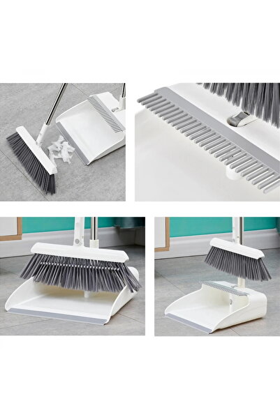 Next Trend Folding Broom & Dustpan Set with Stainless Handle, 7.5 cm Soft Bristles, White