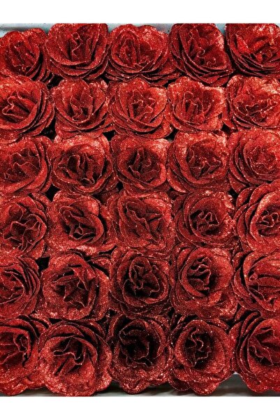 OEM Set of 30 Large Textile Roses with Glitter, Diameter 7.5cm, Height 6.2cm
