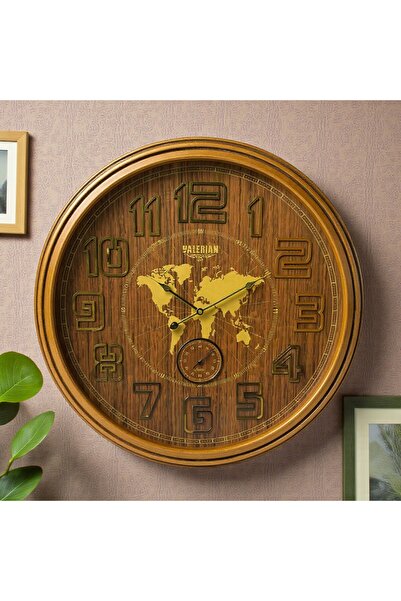lya luxury Dünya Haritası Tasarımlı Duvar Saati – 67 cm – Ahşap & Gold