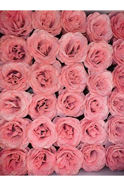 OEM Set 30buc Trandafiri Mari Textili cu Sclipici, Diametru 7.5cm, Inaltime 6...