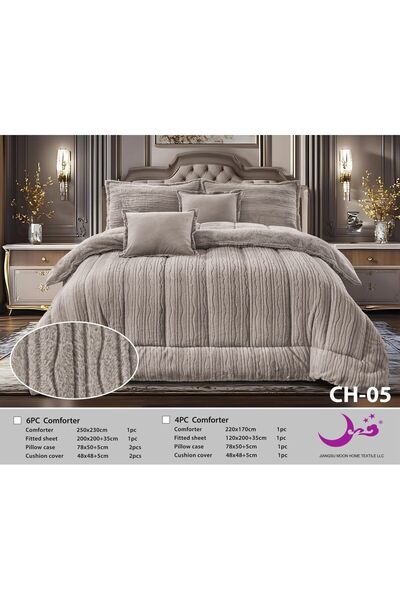 Moon Winter bedspread set for two people, 6 pieces, with fur filling and luxurious velvet.