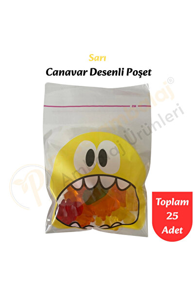 CarpCorn 25 Adet Sarı Canavar Desenli Cake Pop & Kurabiye Poşeti-10x15 cm