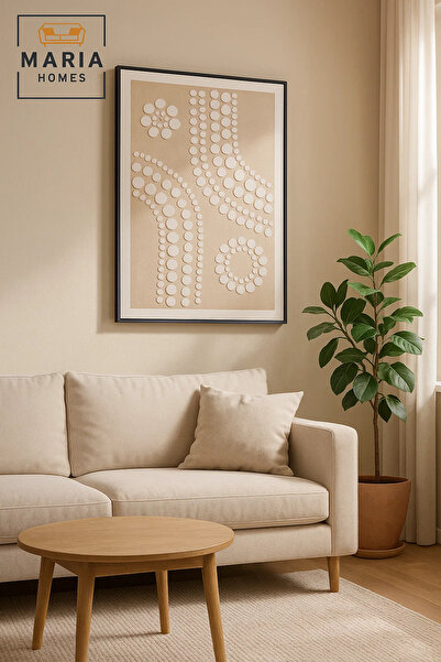 MARIA HOMES Modern 3D Wall Art – Beige Geometric Decorative Panel with Textured Circles 120×80 cm