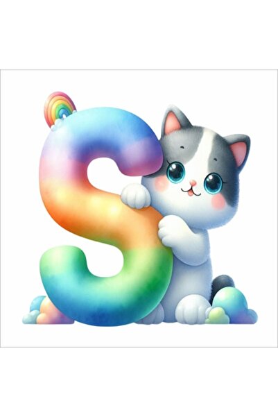 Promotional Print Autocolant de perete litera S cu pisică – decor pentru came...