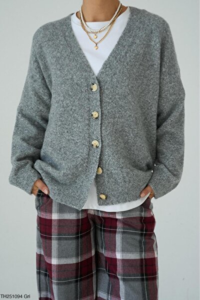 CADDELAMODA Women's V-Neck Fleece-Lined Basic Soft Cardigan