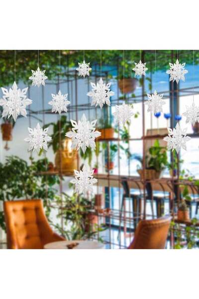 Generic 3D Snowflake Hanging Decor With String 12cm/17cm/22cm (2PCS Each Size) White