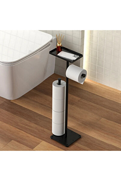 Next Trend Suport metalic pentru hârtie igienică cu raft – 72 cm, negru |