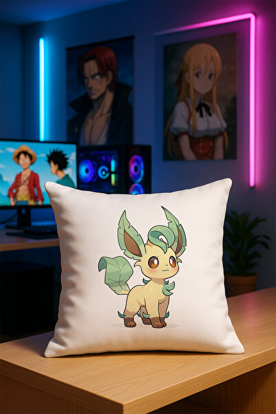 Charmbi غطاء وسادة من Pokemon LEAFEON مطبوع مصنوع من القماش الناعم مطبوع رقمي...