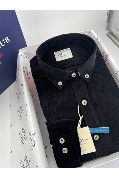 Piola Club Erkek Gömlek Cepsiz Regular Fit Kadife (siyah)