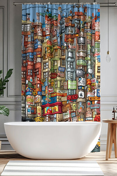 Moud's Κουρτίνα μπάνιου, Κουρτίνα ντους με σχέδιο πολύχρωμες δρόμους, κουρτίν...