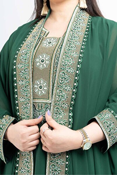 Zainah Luxury Chiffon Kaftan Jallabiya with Crystal Stone Embroidery | Elegant Evening Batwing Maxi Dress