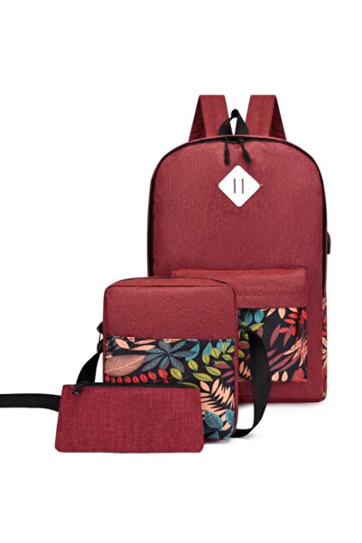 Muchmy 3-Piece Leaf Pattern Backpack Set Travel Bags Laptop Casual Bag Set