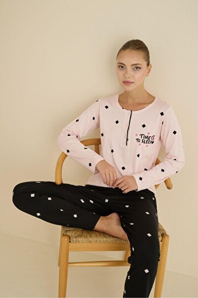 seamlife Yakası Düğmeli Pamuklu Vıscone Pijama Takımı