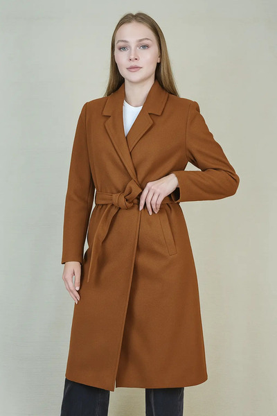 OHEPMODA Belted Plain Women's Cashmere Coat