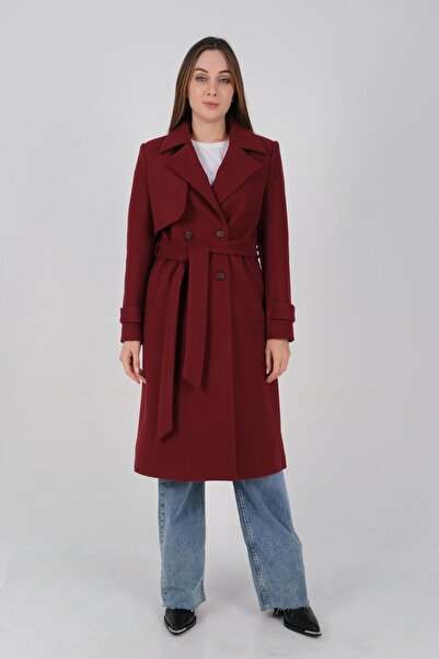 sdf line Rüzgarlıklı Kolu Apoletli Kuşaklı Kruvaze Uzun Kaşe KABAN