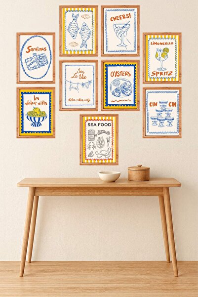 UNT Set de panouri de perete retro pentru bar și bucătărie – 9 bucăți, imprim...