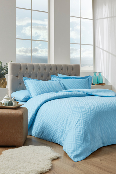 Özdilek جيومتريك مزدوج قماش جاكار ساتان طقم غطاء لحاف أكوا