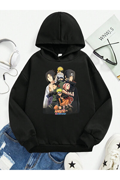 SVART WEAR سترة ناروتو مطبوع مصنوعة من القطن بنسبة 100% مع جيب كنغر بغطاء رأس...