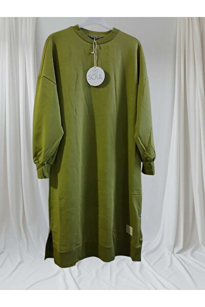 Soul Women's Olive Colored Knee-Length Long Sleeves Elastic Tunic 30645