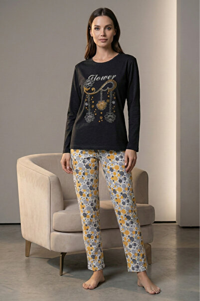 Farya Home طقم بيجامة شتوية من القطن المنقوش بخيوط مزدوجة وأكمام طويلة