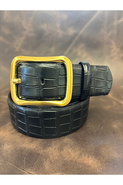 GİRAY Hakiki Deri 4 cm Kroko Desen Kemer