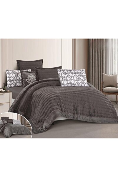 alzawia Elaf Heavy Striped Winter Velvet Bedspread Set, 7 Pieces, 260*240