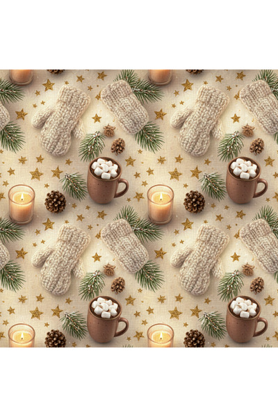 Novinqa Yılbaşı Sıcak Çikolata Desenli Baskılı Kumaş