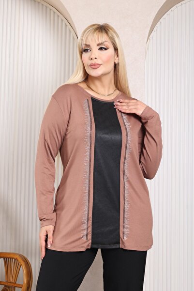 Vinola Plus Size Viscose Fabric Bluz with Stone Detail