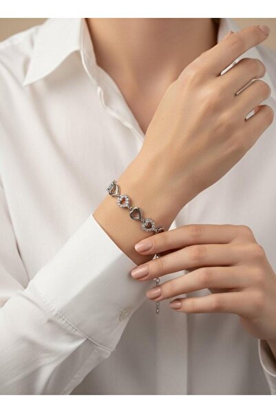 Toka Delisi Silver Suyolu Zircon Stone Heart Bracelet