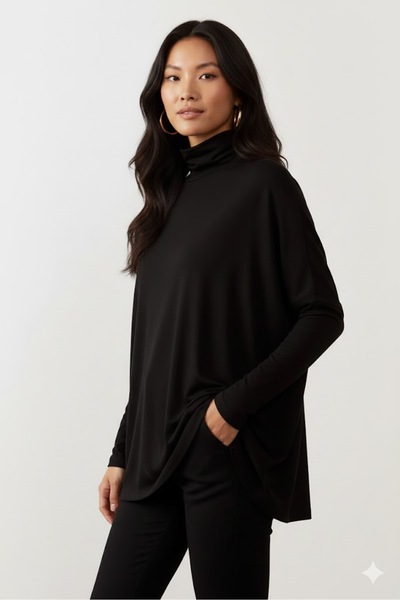 Sienza Women's Black Bat Sleeve Fisherman Blouse