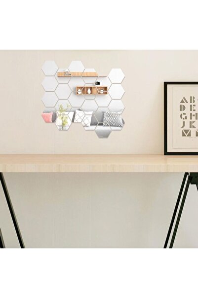 Generic 32-Piece Hexagon Mirror Wall Sticker Silver