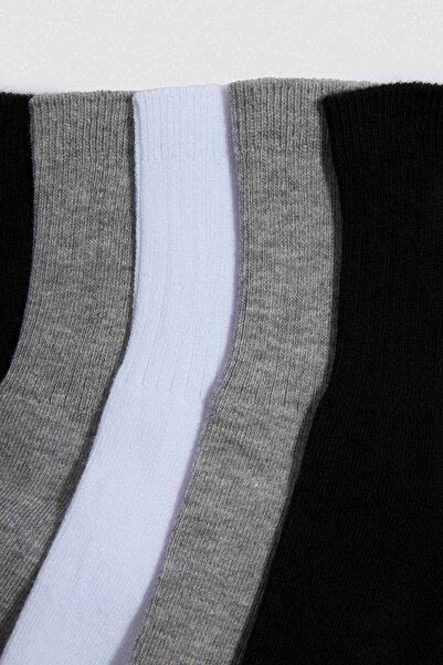 DeFacto F4715A8Gr2 Gray Boys' 5-Piece Cotton Long Socks
