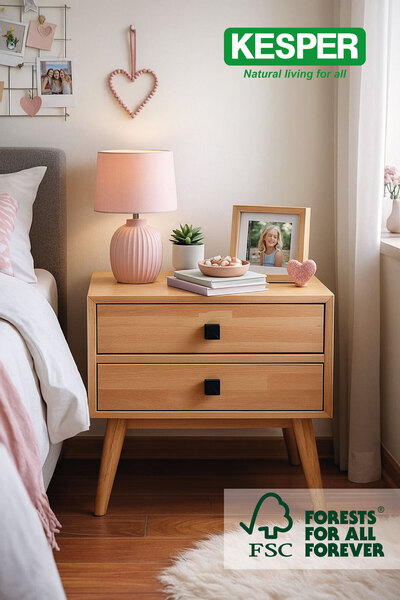 Kesper Scandinavian Masif Komodin – Kayın Ağacı / Minimal Tasarım