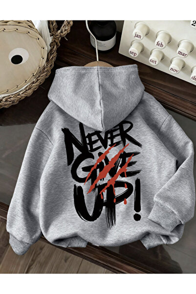 COHERENT Unisex Erkek/Kadın Renkli NEVER Özel Baskılı Pamuklu Oversize Kapüşo...