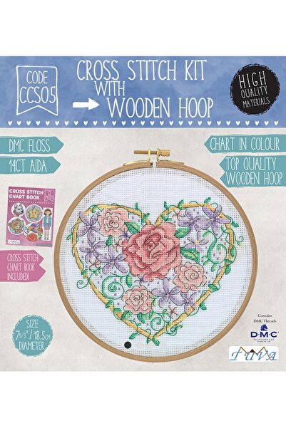 BALIM ÖRGÜ EVİ Kit de broderie cu punct de cruce Etamine Heart Flower CCS05