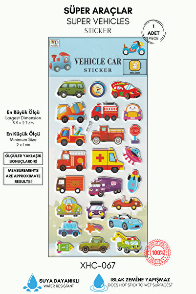 Mielibon Renkli Süper Araçlar Sticker Seti – Eğlenceli Taşıt ve Kurtarma Ekib...