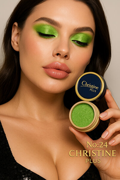 Christine Plus Toz Yapıda İnce Işıltılı Göz Farı - Elma Yeşili No:24 (Eyeshadow)